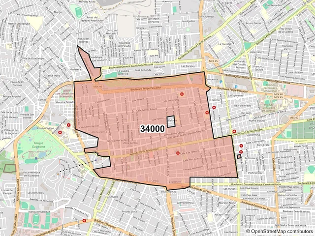 Mapa del código postal 34000, Durango, Durango