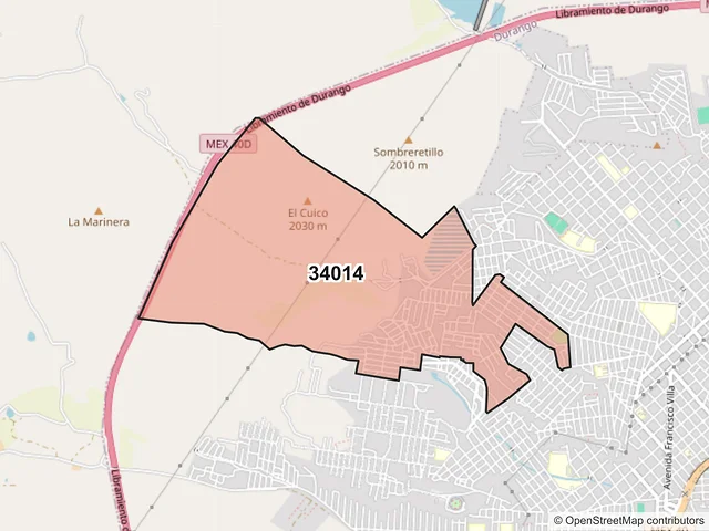 Mapa del código postal 34014, Durango, Durango