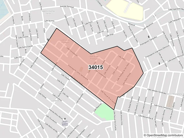 Mapa del código postal 34015, Durango, Durango