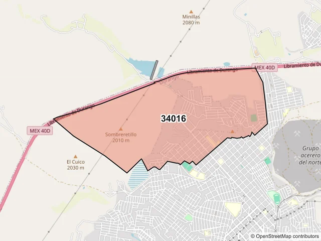 Mapa del código postal 34016, Durango, Durango