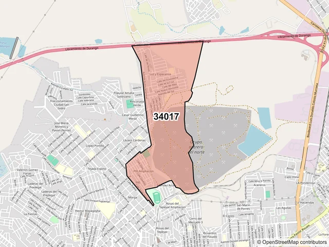 Mapa del código postal 34017, Durango, Durango