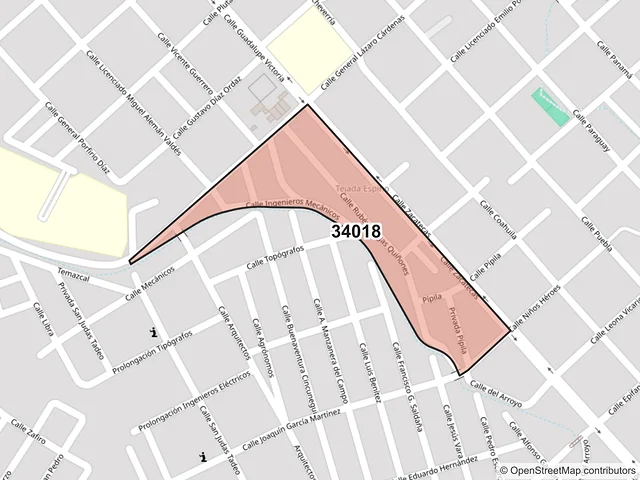 Mapa del código postal 34018, Durango, Durango