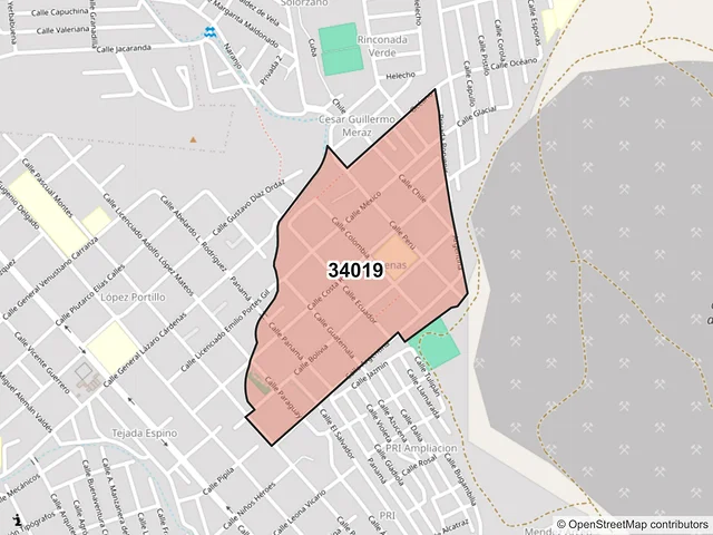 Mapa del código postal 34019, Durango, Durango