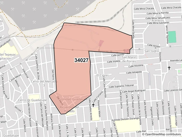 Mapa del código postal 34027, Durango, Durango