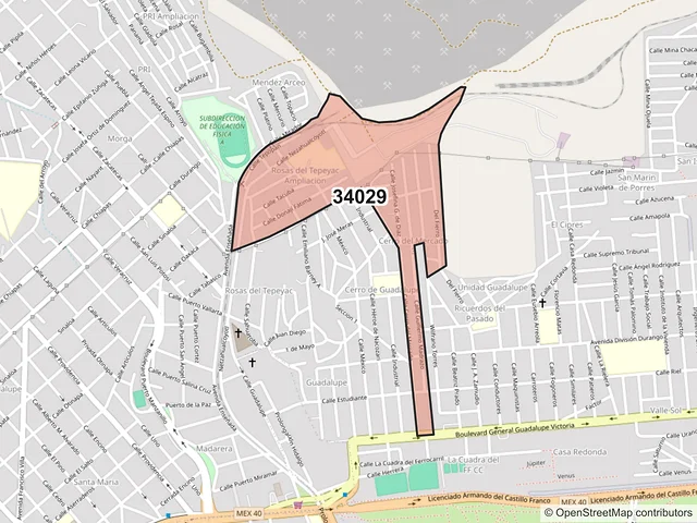 Mapa del código postal 34029, Durango, Durango