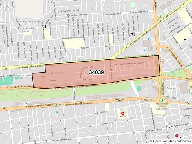Mapa del código postal 34039, Durango, Durango