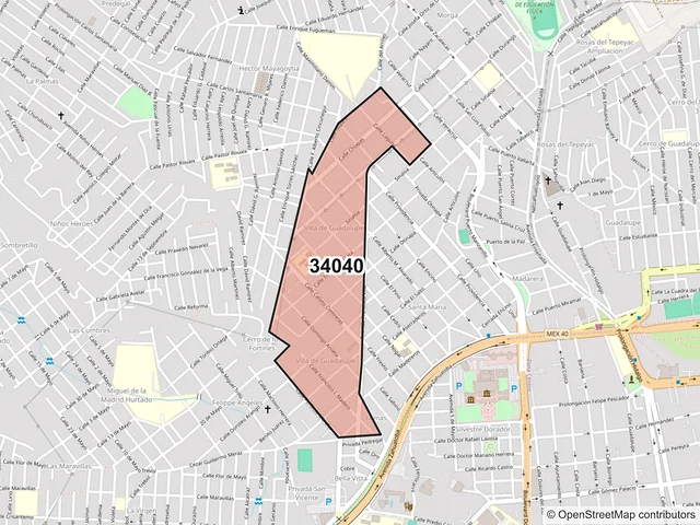 Mapa del código postal 34040, Durango, Durango