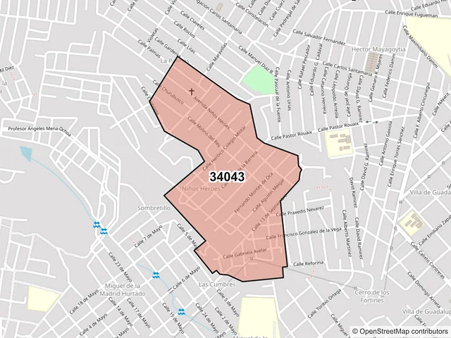 Mapa del código postal 34043, Durango, Durango