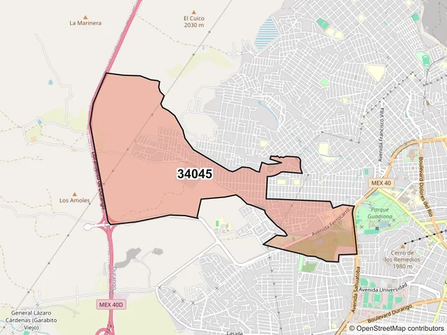 Mapa del código postal 34045, Durango, Durango