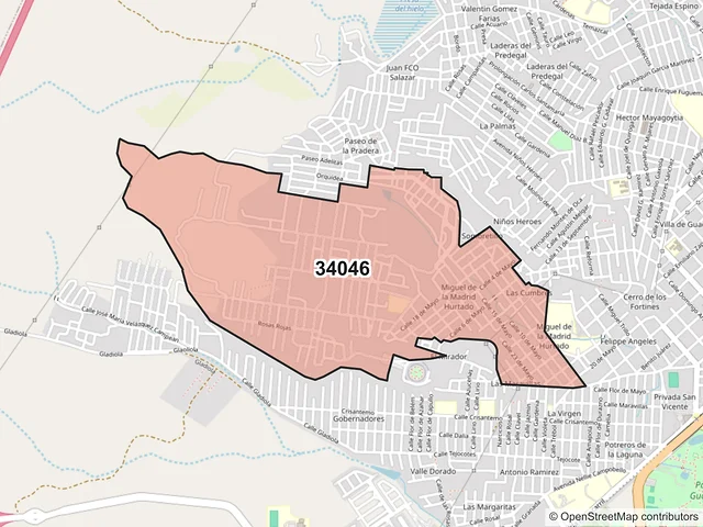 Mapa del código postal 34046, Durango, Durango
