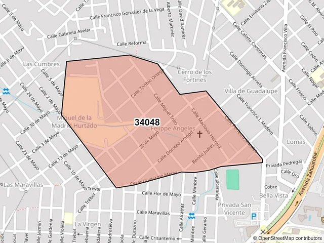 Mapa del código postal 34048, Durango, Durango