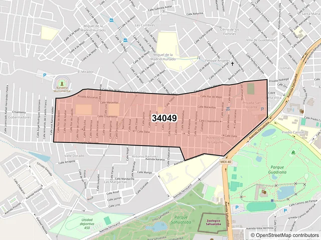 Mapa del código postal 34049, Durango, Durango