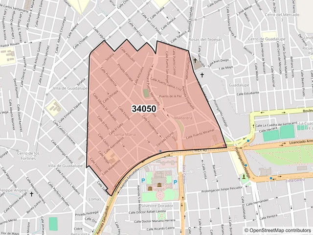 Mapa del código postal 34050, Durango, Durango