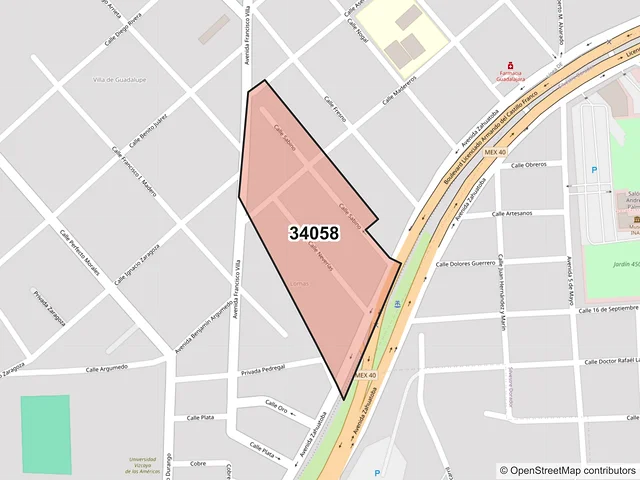 Mapa del código postal 34058, Durango, Durango