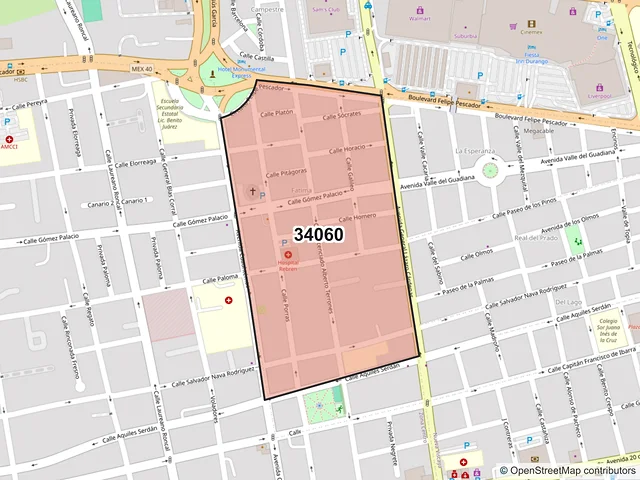 Mapa del código postal 34060, Durango, Durango