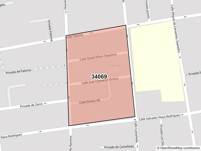 Mapa del código postal 34069, Durango, Durango