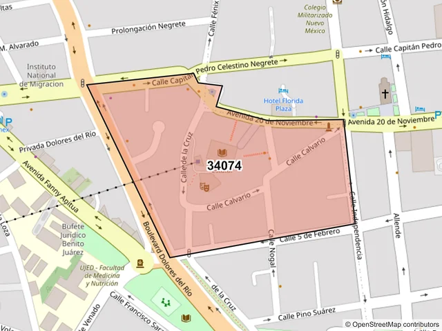Mapa del código postal 34074, Durango, Durango