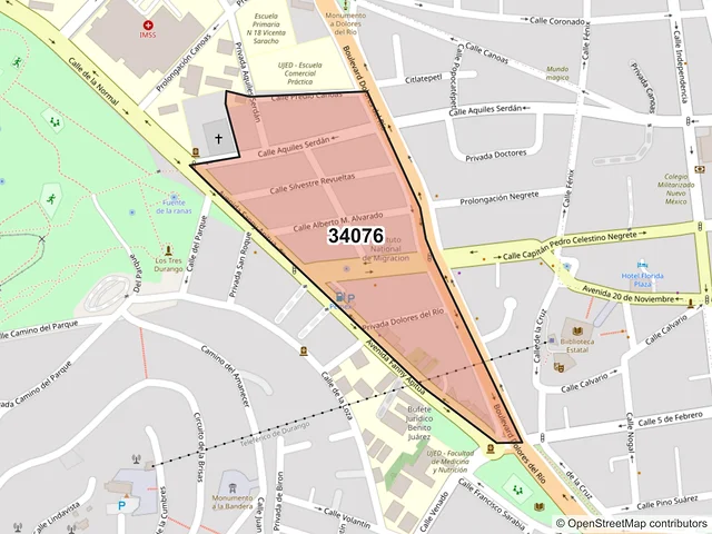 Mapa del código postal 34076, Durango, Durango