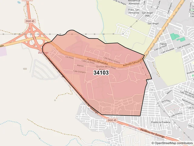 Mapa del código postal 34103, Durango, Durango
