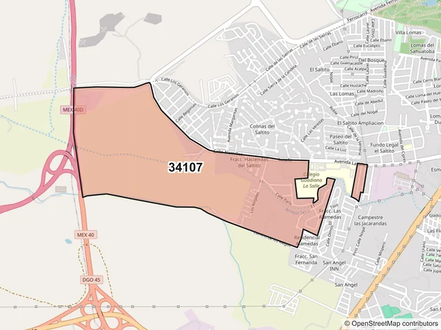 Mapa del código postal 34107, Durango, Durango