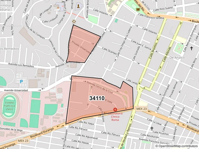 Mapa del código postal 34110, Durango, Durango