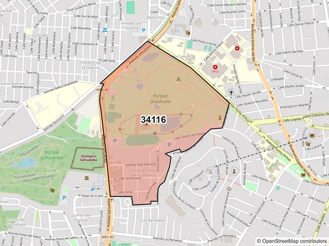 Mapa del código postal 34116, Durango, Durango