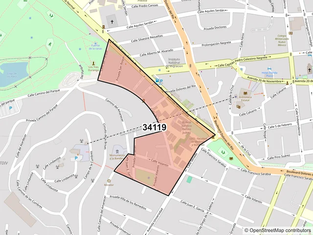 Mapa del código postal 34119, Durango, Durango