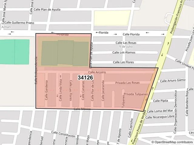 Mapa del código postal 34126, Durango, Durango