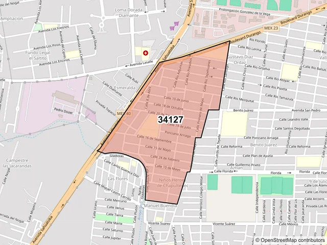 Mapa del código postal 34127, Durango, Durango
