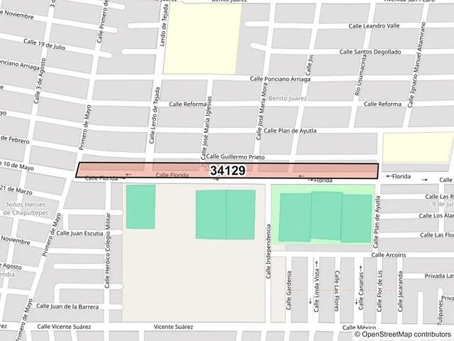 Mapa del código postal 34129, Durango, Durango