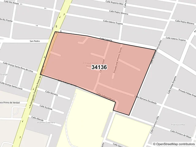 Mapa del código postal 34136, Durango, Durango