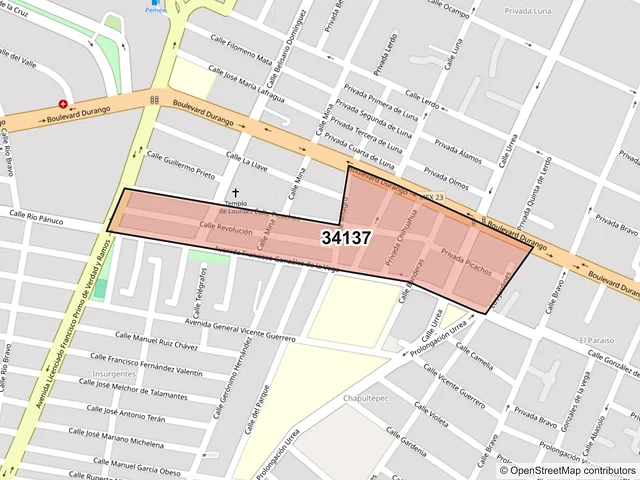 Mapa del código postal 34137, Durango, Durango