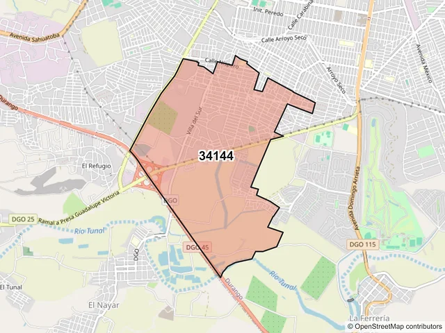 Mapa del código postal 34144, Durango, Durango