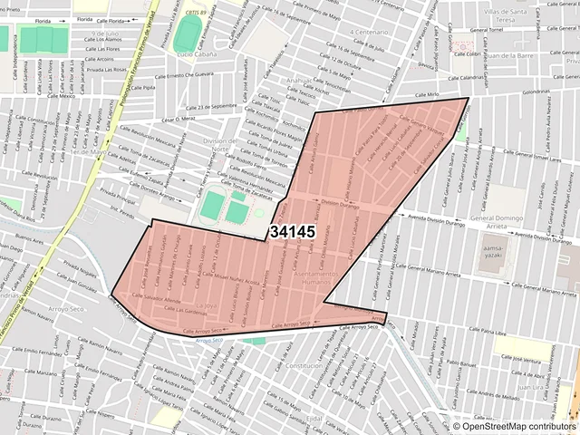 Mapa del código postal 34145, Durango, Durango