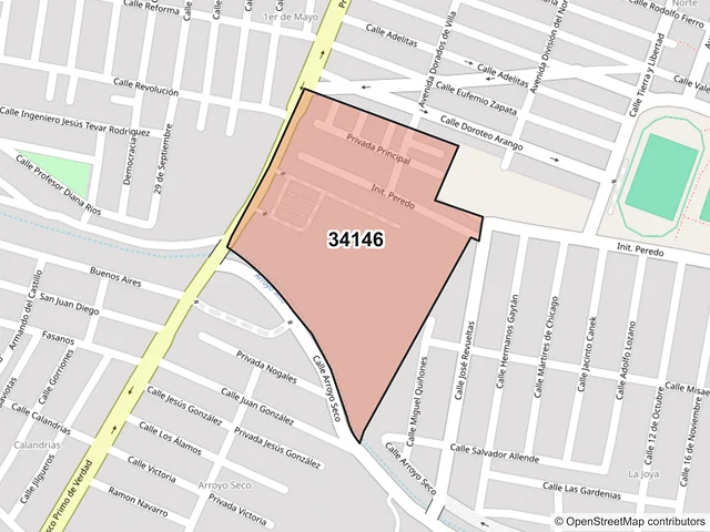 Mapa del código postal 34146, Durango, Durango