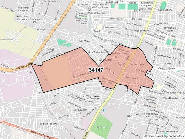 Mapa del código postal 34147, Durango, Durango