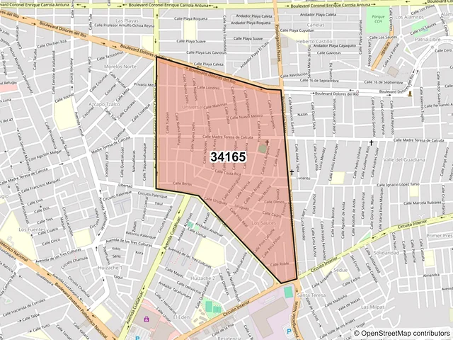 Mapa del código postal 34165, Durango, Durango