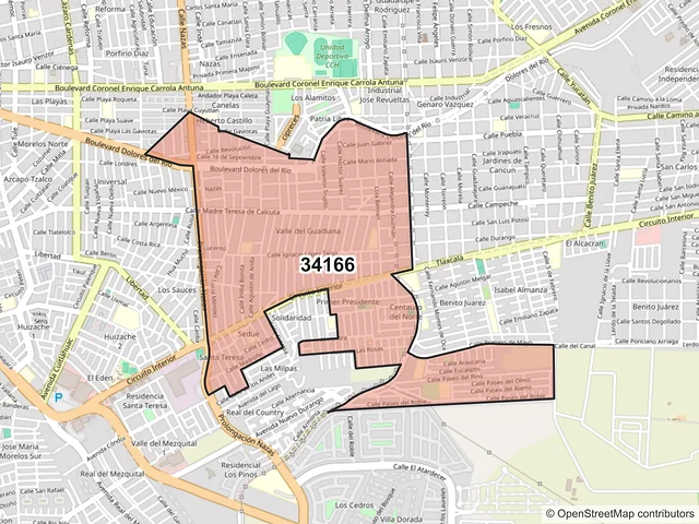 Mapa del código postal 34166, Durango, Durango