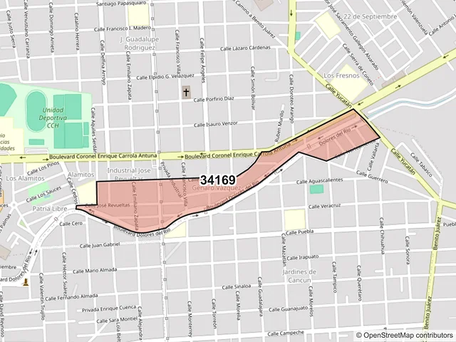 Mapa del código postal 34169, Durango, Durango