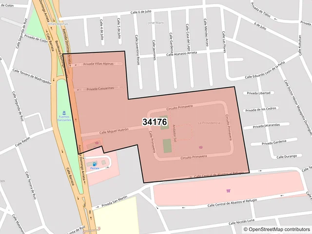Mapa del código postal 34176, Durango, Durango