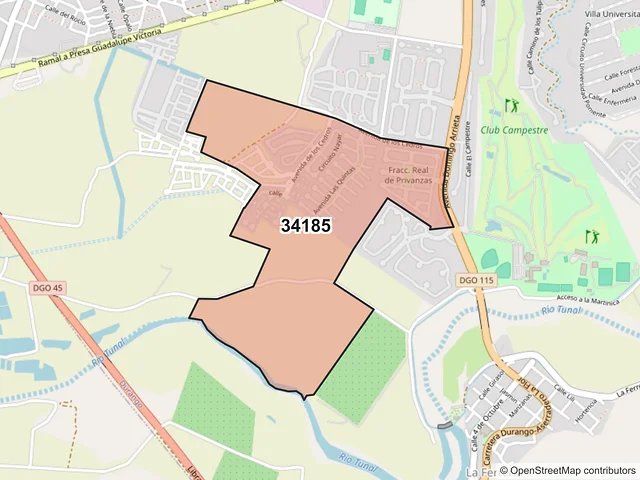 Mapa del código postal 34185, Durango, Durango
