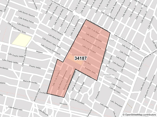 Mapa del código postal 34187, Durango, Durango