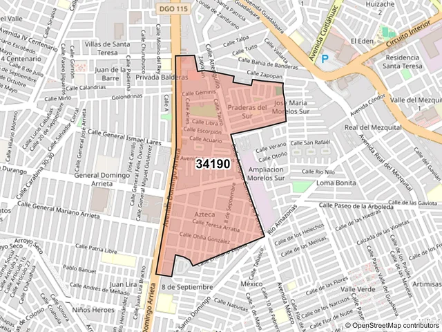 Mapa del código postal 34190, Durango, Durango