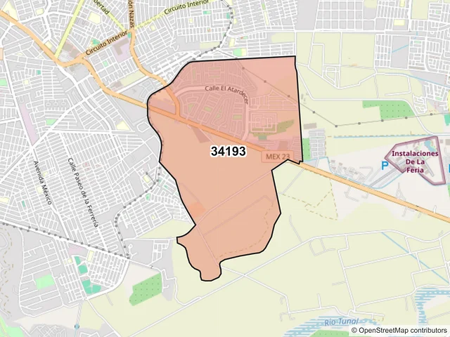 Mapa del código postal 34193, Durango, Durango