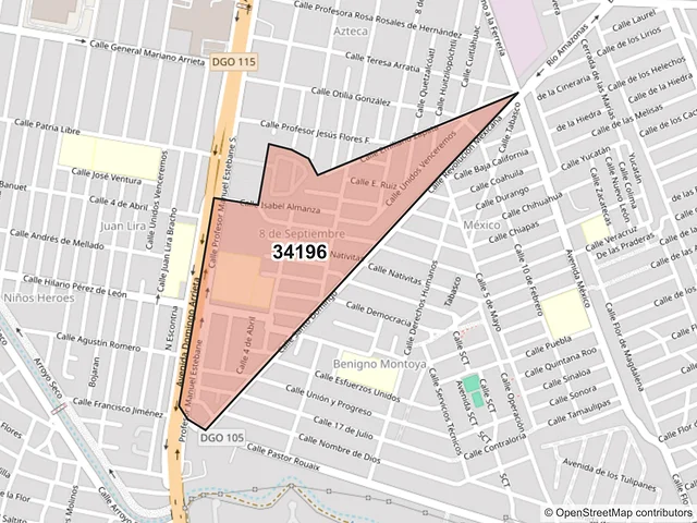 Mapa del código postal 34196, Durango, Durango