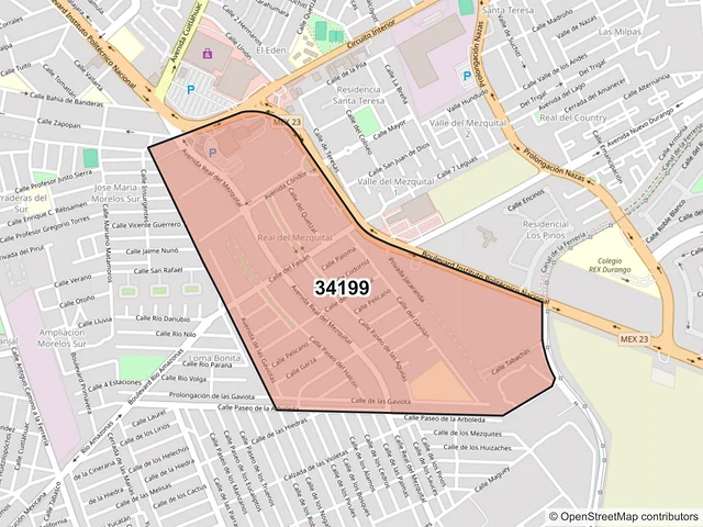 Mapa del código postal 34199, Durango, Durango