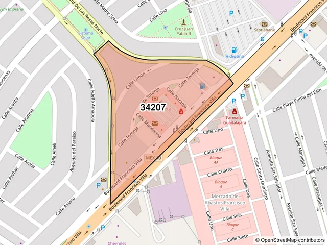 Mapa del código postal 34207, Durango, Durango