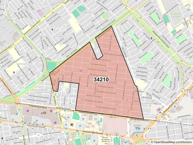 Mapa del código postal 34210, Durango, Durango