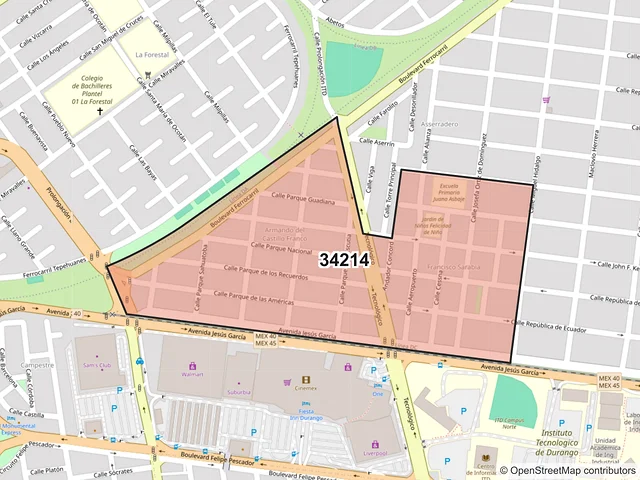 Mapa del código postal 34214, Durango, Durango