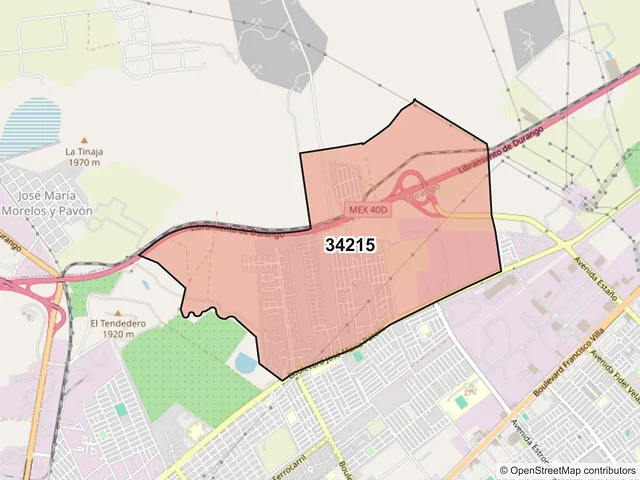 Mapa del código postal 34215, Durango, Durango